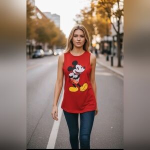 Disney Womens Red Tank Top with Mickey Mouse Graphic Sequin Accents Size XS NWT
